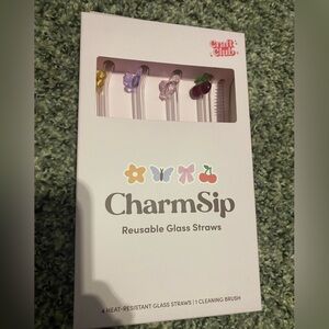 CharmSip Reusable Glass Straws with Colorful Charms